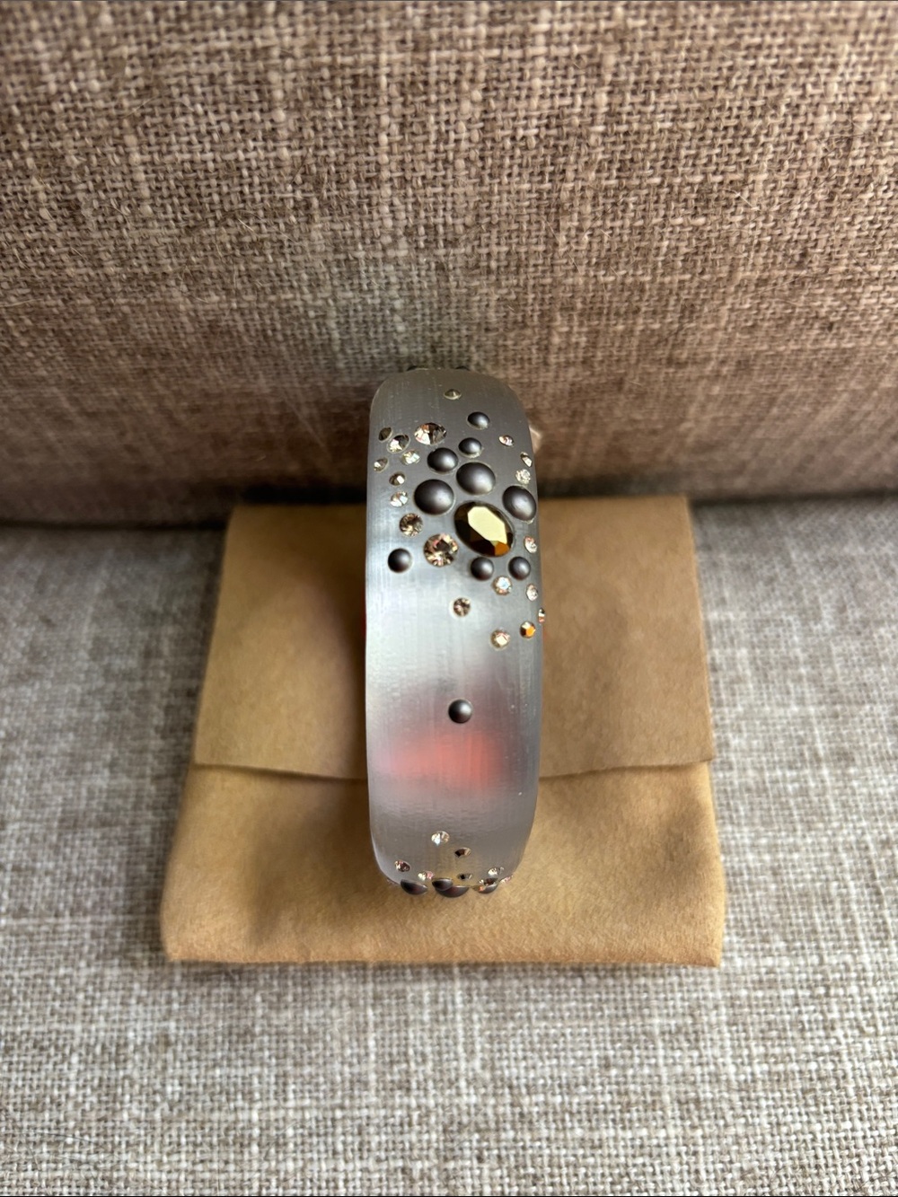 NEW with Tags Alexis Bittar Grey Lucite and Crystal Hinged Bangle. - Picture 14 of 16